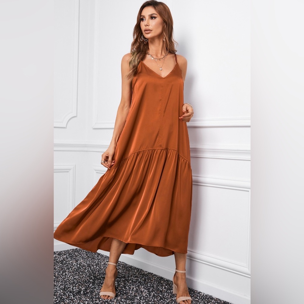 Summer Boho Rust Spaghetti Strap Dress